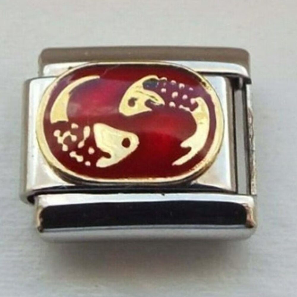 Pisces sign on red enamel 9mm stainless steel Italian charm bracelet link new